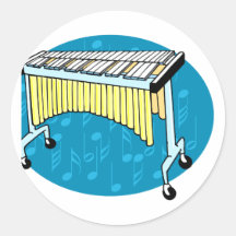Xylophone graphic with blue background round stickers