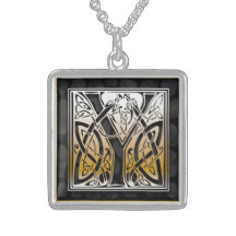 Y Initial Monogram "Celtic Black Stone" Necklaces