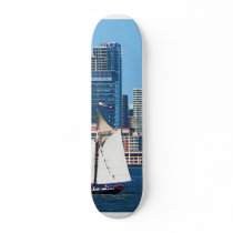 Yacht Against Manhatten Skyline Skateboard