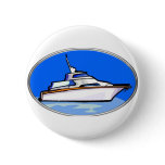 Yacht in Oval Pinback Buttons