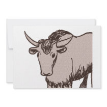 Yak cartoon drawing, brown and sandstone invitations