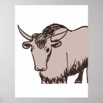 Yak cartoon drawing, brown and sandstone posters