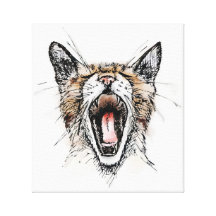 Yawning Kitty Gallery Wrapped Canvas