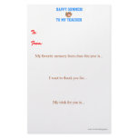 Year-end teacher thank you note customized stationery