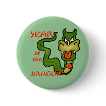 Year of the Dragon with Cartoon Dragon Pinback Button