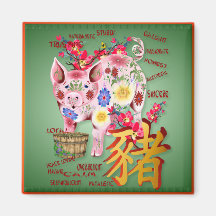 Year Of The Pig In Flowers Magnets