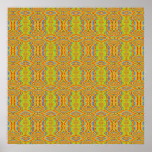Yellow 60's Retro Fractal Pattern Posters