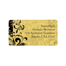 Yellow and Black Contemporary Swirl Address Labels