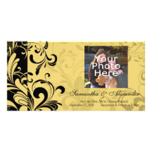Yellow and Black Contemporary Swirl Custom Photo Card