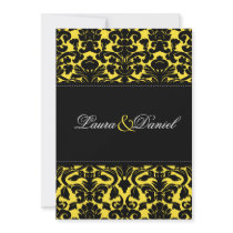 Yellow and Black Damask Linen Wedding Invitation