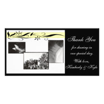 Yellow and black floral Wedding Thank you card Personalized Photo Card