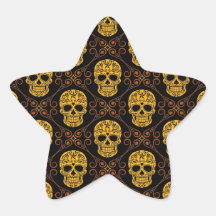 Yellow and Black Sugar Skull Pattern Sticker