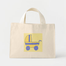 Yellow and Blue Baby Stroller. Canvas Bag