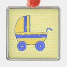 Yellow and Blue Baby Stroller. Christmas Ornament