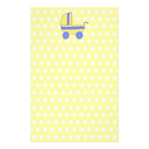 Yellow and Blue Baby Stroller. Custom Stationery