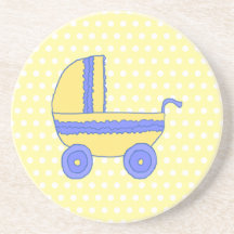 Yellow and Blue Baby Stroller. Drink Coaster