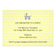 Yellow and Blue Baby Stroller. Custom Announcements