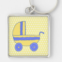 Yellow and Blue Baby Stroller. Key Chain