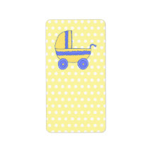 Yellow and Blue Baby Stroller. Personalized Address Labels