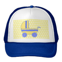 Yellow and Blue Baby Stroller. Mesh Hat