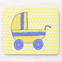 Yellow and Blue Baby Stroller. Mouse Pads