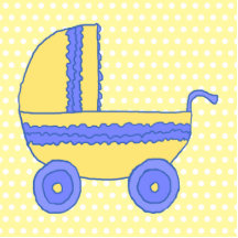 Yellow and Blue Baby Stroller. Photo Cutout