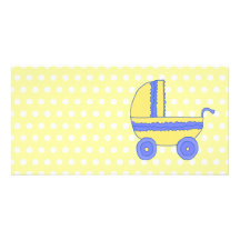 Yellow and Blue Baby Stroller. Photo Greeting Card
