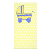 Yellow and Blue Baby Stroller. Personalized Photo Card