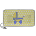 Yellow and Blue Baby Stroller. Portable Speakers