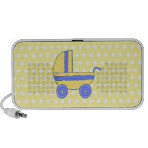 Yellow and Blue Baby Stroller. Portable Speakers