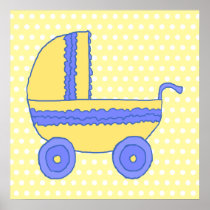 Yellow and Blue Baby Stroller. Print