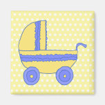 Yellow and Blue Baby Stroller. Refrigerator Magnet