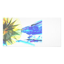 Yellow and Blue Zoomed Rides on White Abstract Photo Greeting Card