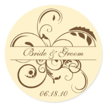 Yellow and Brown Flourish Monogram Sticker Label