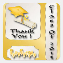 Yellow and Gold Graduation Thank You envelope seal Square Sticker