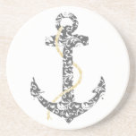 Yellow and Gray Anchor Beach Wedding Drink Coaster