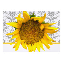 Yellow and Gray Damask  Wedding Custom Announcement