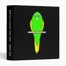 Yellow and Green Bird. Parakeet. Black 3 Ring Binder