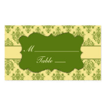 Yellow and Green Damask Place Cards Business Cards