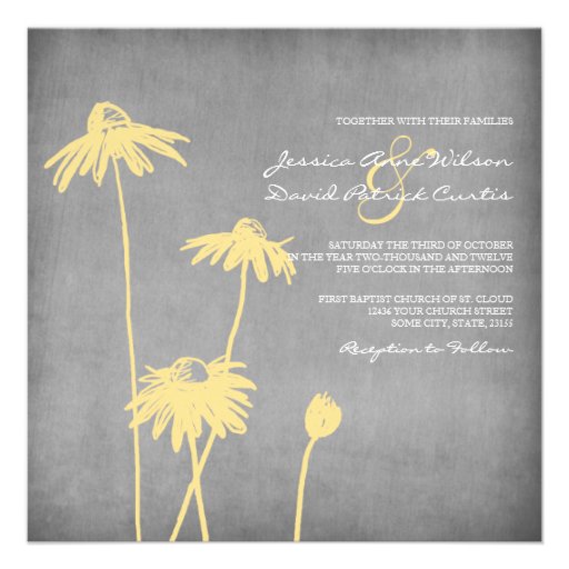 Yellow and Grey Chic Flower Wedding Invitation