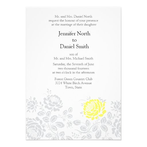 Yellow And Grey Damask Wedding Invitations Zazzle