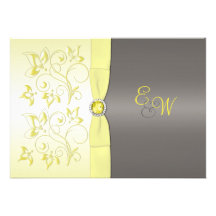 Yellow and Grey Floral Monogrammed Invitation