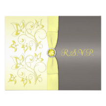 Yellow and Grey Floral RSVP Card Invites