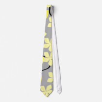 Yellow and Grey Flowers. Floral Pattern. Necktie