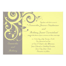 Yellow and Grey Reverse Swirl Wedding Invitations