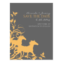 Yellow and Grey Wild Horses Save the Date Postcards