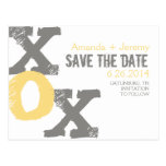 Yellow and Grey XOX Save the Date Post Card
