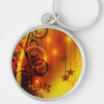 Yellow and Orange Abstract Design Stars Spirals Keychains