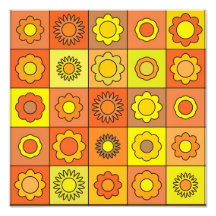 Yellow and Orange Hippie Flower Pattern Photographic Print
