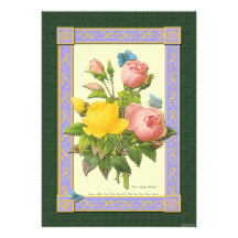 Yellow and Pink Roses Botanical Art Invitations